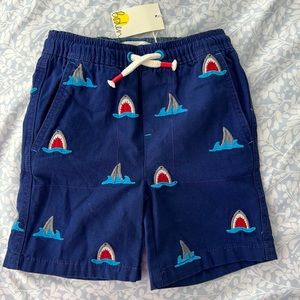 Navy blue shark embroidery mini Boden drawstring shorts.  NEW WITH TAGS.  4yo